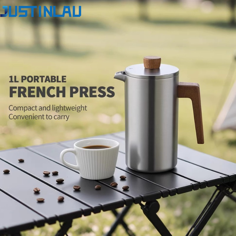 French Press Coffee Maker - JUSTINLAU 1000ml Stainless Steel French Press